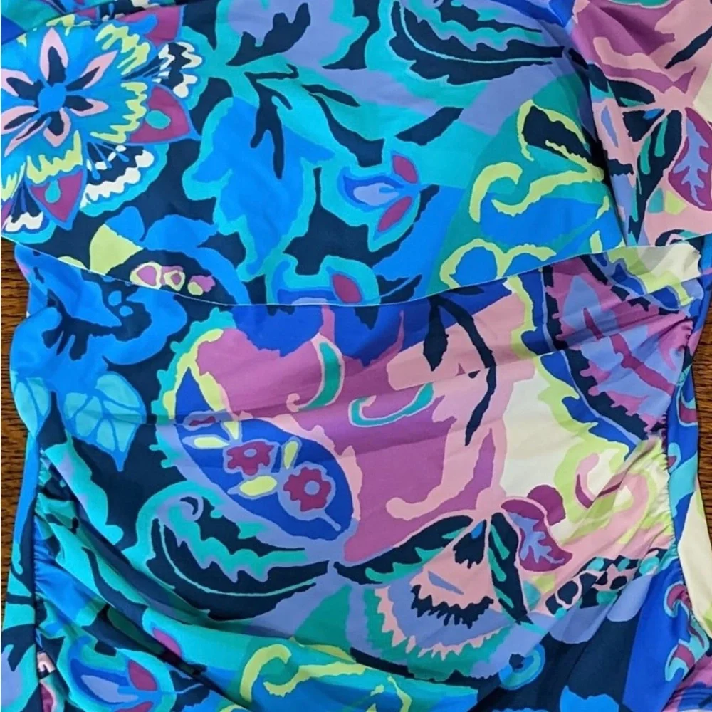 Tahari 1 Piece Swimsuit Juniors L NWT Off Shoulder Purple Blue - Picture 3 of 9